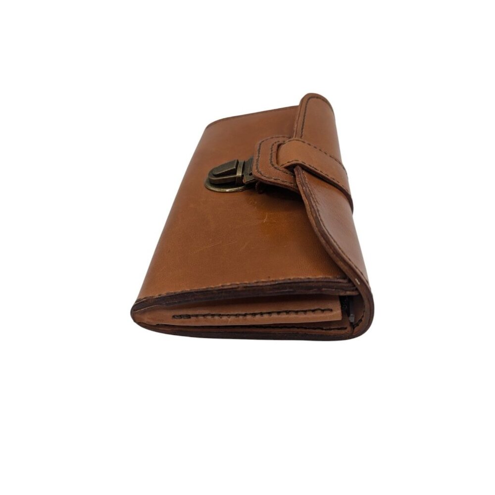 Vintage-Style Brown Leather Clutch Wallet With Brass Turn-Lock Closure Multiple - Picture 8 of 12